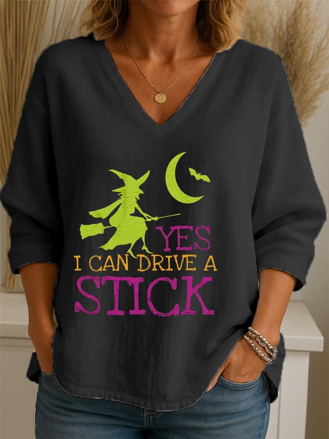 Women's Yes  I Can Drive A Stick Print Casual Shirt