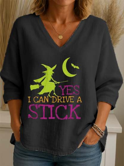 Women's Yes  I Can Drive A Stick Print Casual Shirt