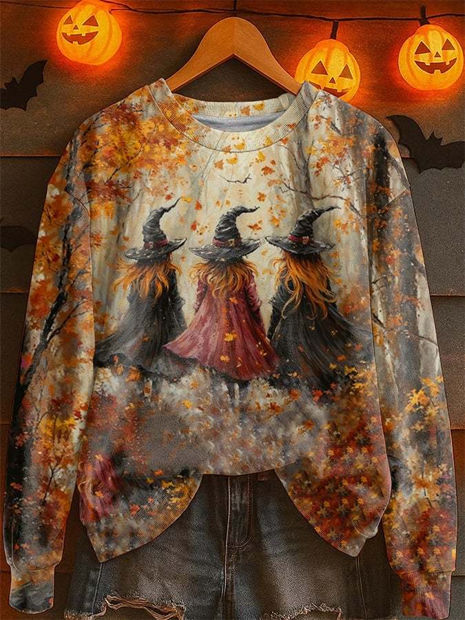 Women's Halloween Witch Print Crew Neck Sweatshirt