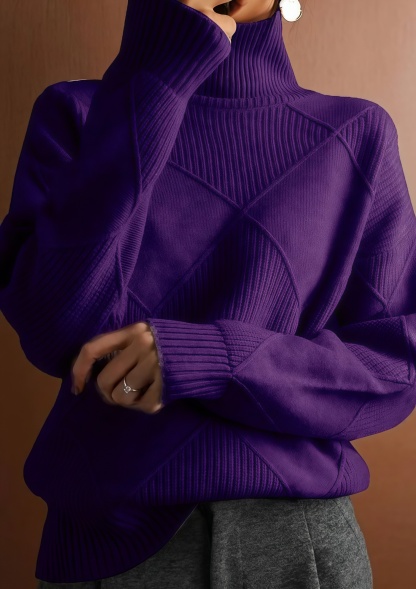 🔥Women's Solid Color Casual Turtleneck Loose Warm Knitted Sweater