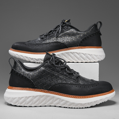 ⏰LAST DAY - 60% OFF🛒 Men's Comfortable Lace-Up Brogue Sneakers – Ultra-Lightweight & Breathable Woven Upper. Arch Support. Wide-Toe Fit. Shock-Absorbing Sole for All-Day Comfort