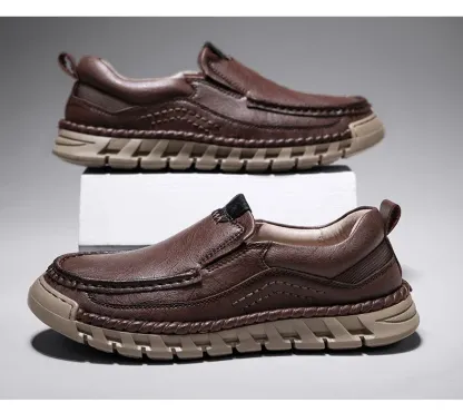 Men's Casual Leather Split Flat Loafers