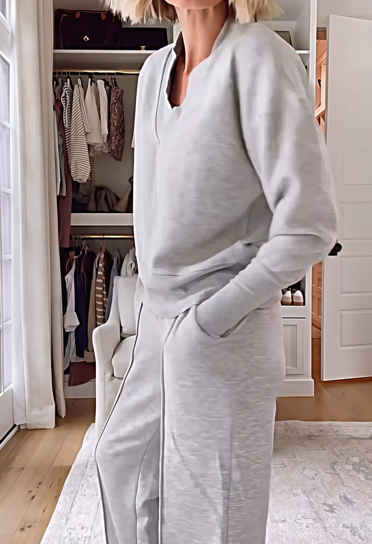 Women's Solid Color V-neck Top & Pants Two-piece Set (🔥Same as in the video)