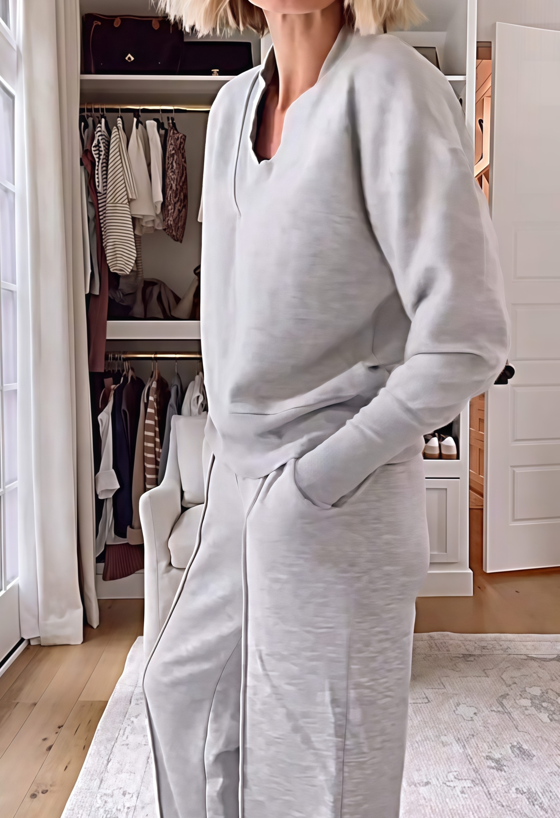 Women's Solid Color V-neck Top & Pants Two-piece Set (🔥Same as in the video)