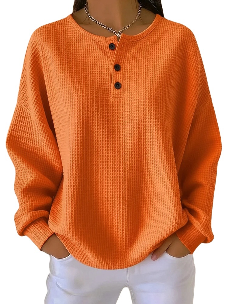 🔥Women's Casual Waffle Henry Collar Sweatshirt
