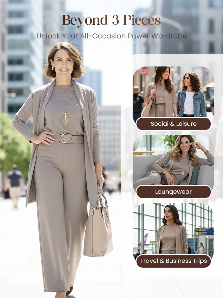 ✈️shipping worldwide⏳Time-Limited Special⏰Elegant 3-piece set including long cardigan, top and pants💞