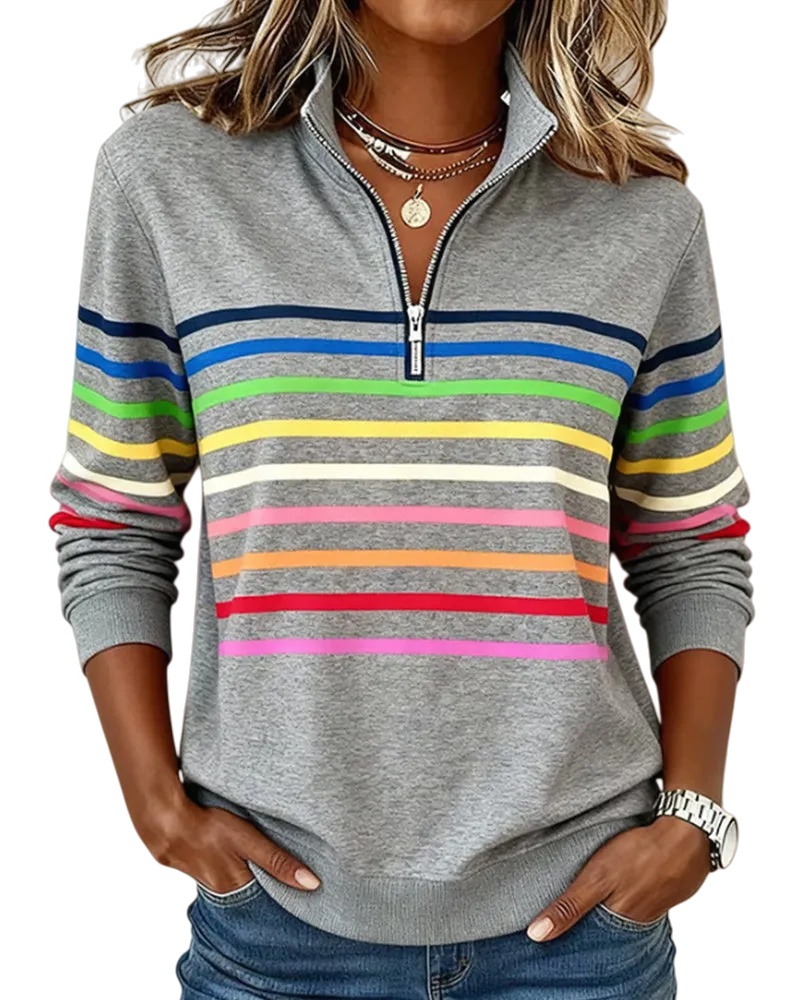 🔥Mode Sweatshirt with Half Zipper and Rainbow Stripes