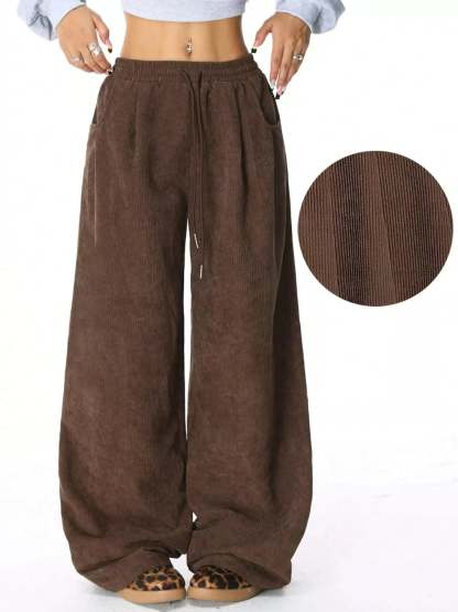 Wide Leg Corduroy Drawstring Pants