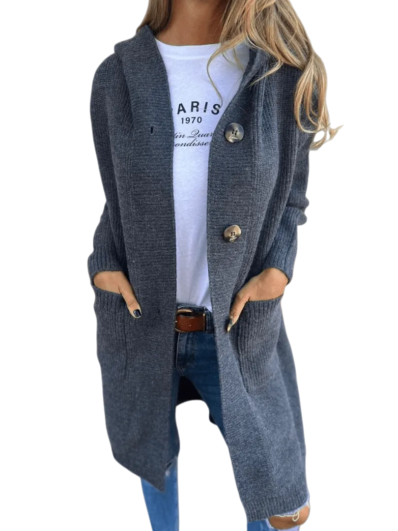 🔥Women's Autumn and Winter Hooded Knitted Jacket with Pockets and Buttons
