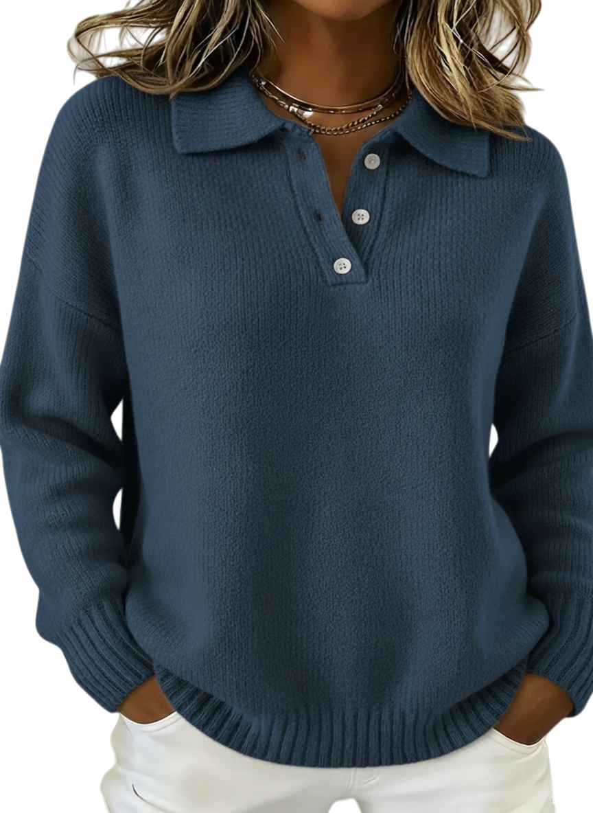 CLEARANCE SALE🔥Classic Polo Neck Button-Down Solid Color Sweater Top