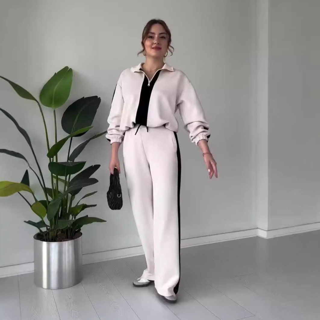 🔥Women's Zipper Lapel Tops & Pants 2-Piece Set