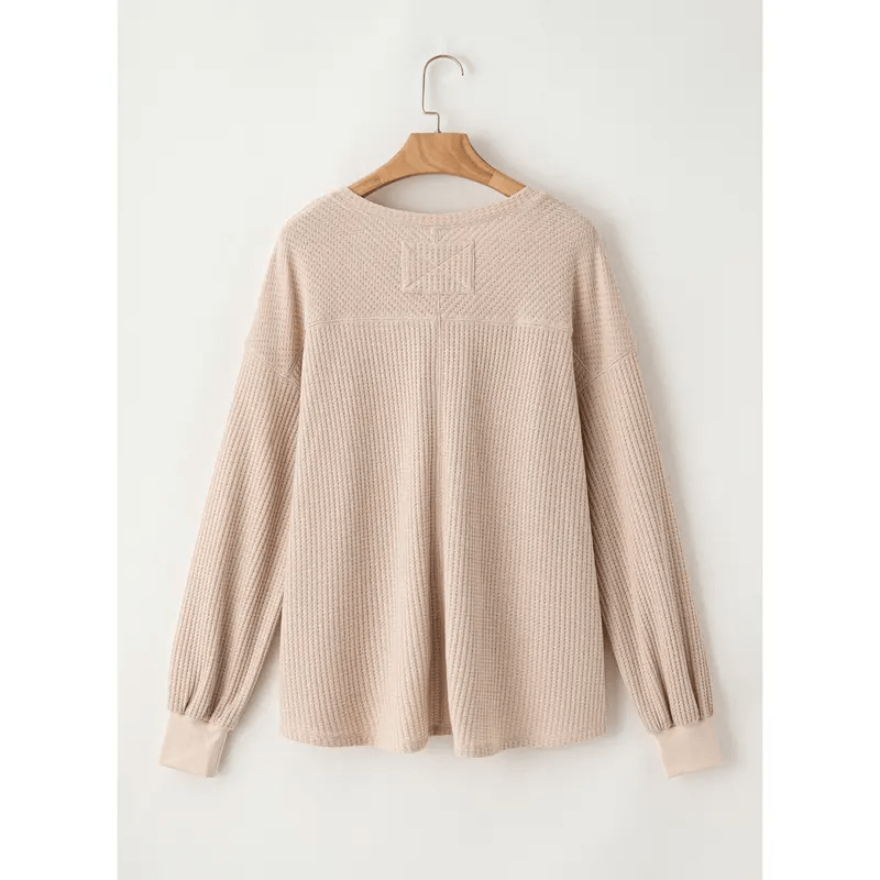 🔥Womens Waffle Knit Tops 2025 Fashion Long Lantern Sleeve Casual Blouses V Neck Oversized T Shirts