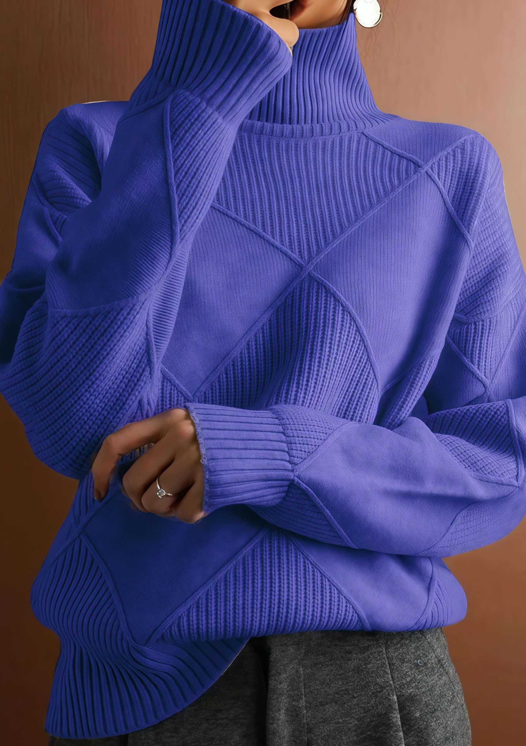 🔥Women's Solid Color Casual Turtleneck Loose Warm Knitted Sweater