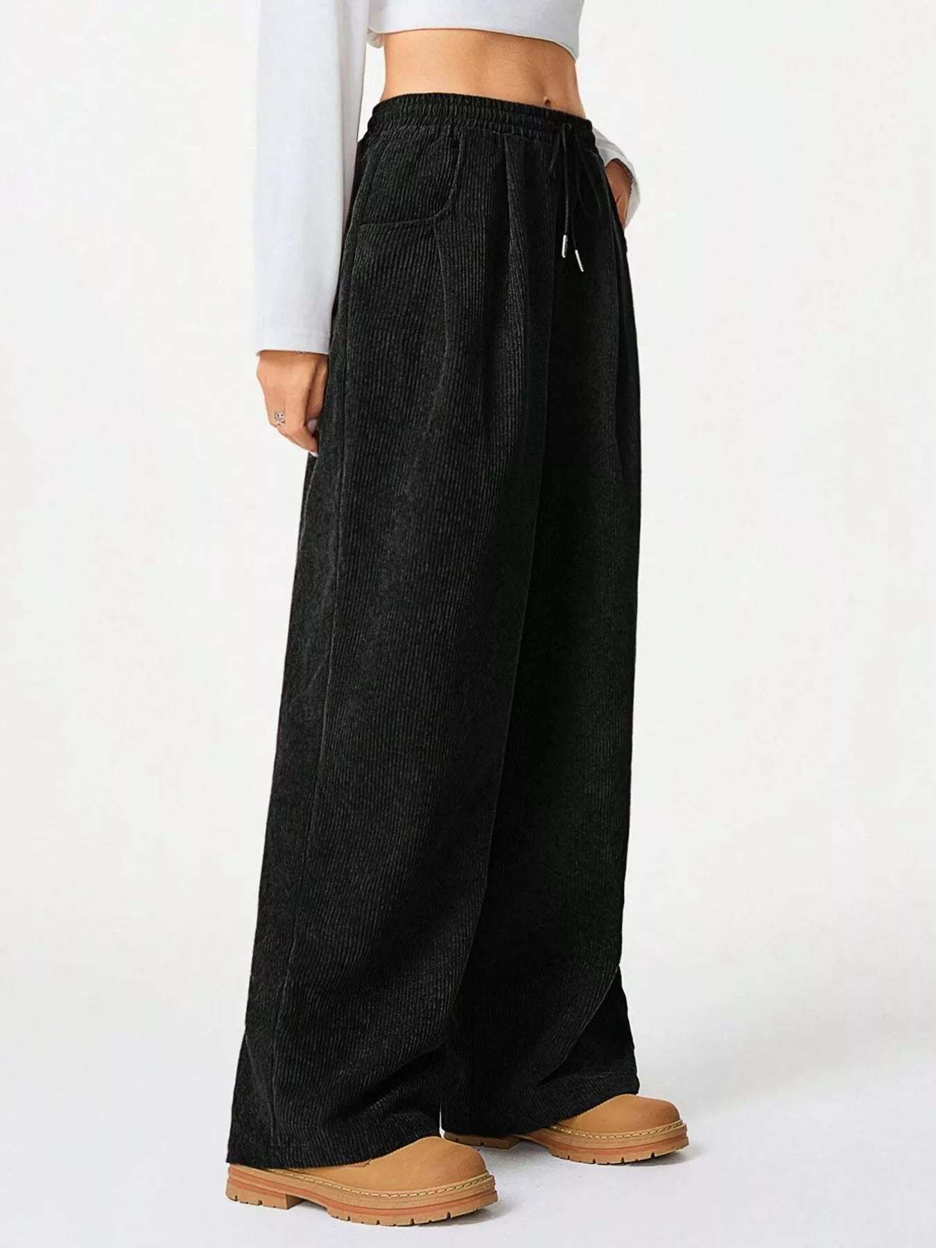 Wide Leg Corduroy Drawstring Pants
