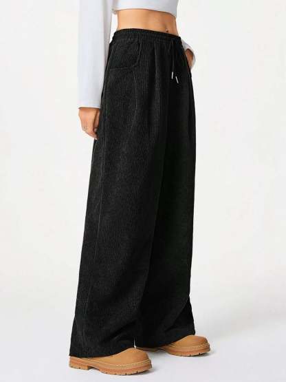 Wide Leg Corduroy Drawstring Pants