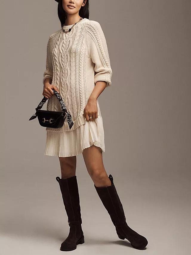 🔥Women Crewneck Cable Knit Sweater Mini Dress