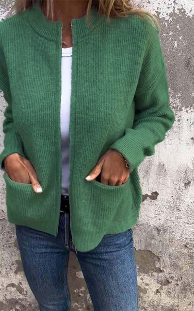 CLEARANCE SALE🔥Round Neck Zipper Knitted Jacket