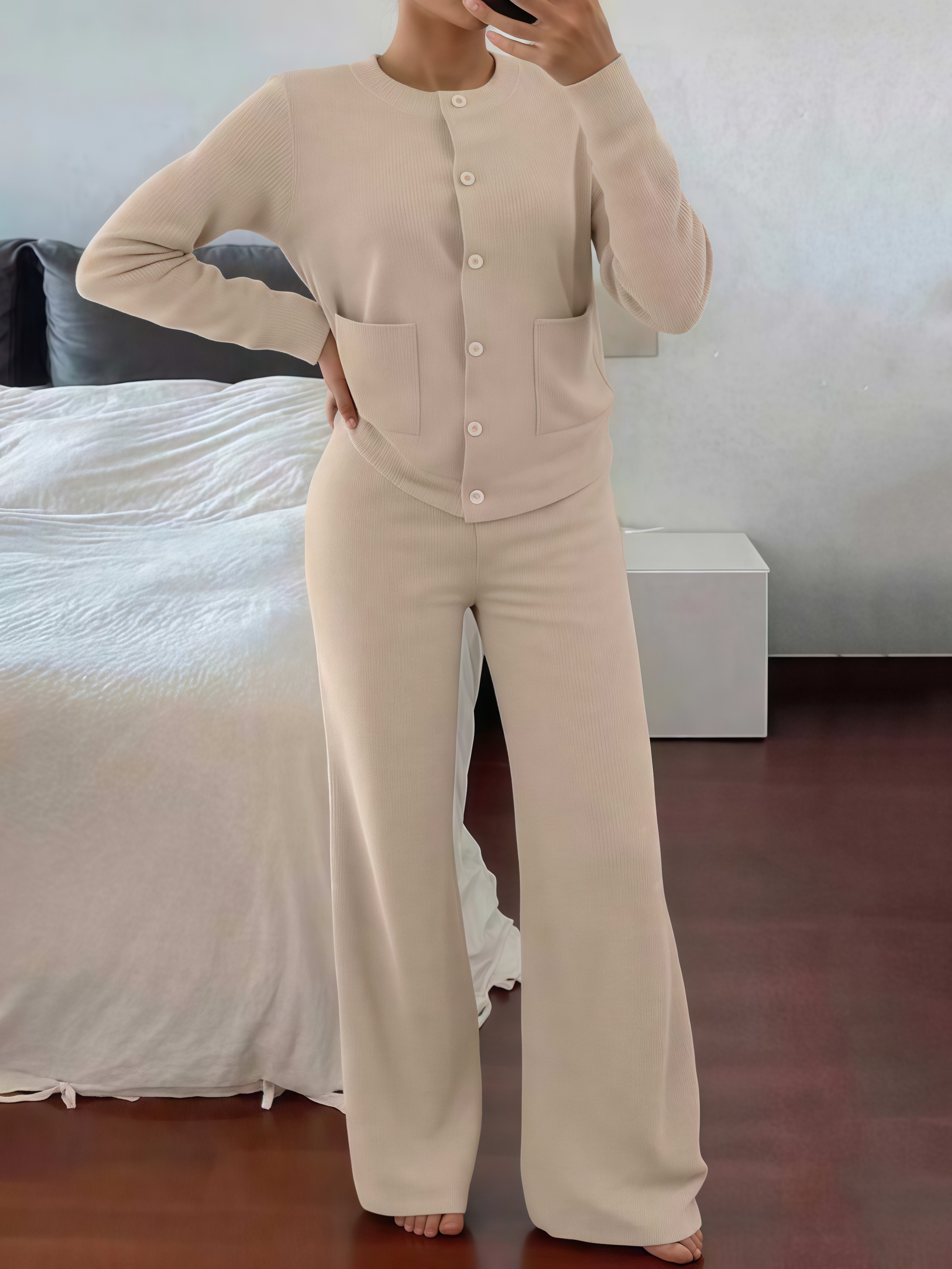 𝒞𝒶𝓂𝒷𝒾𝓈𝓉𝒻𝓍 Women's Casual Comfortable Round Neck Long Sleeve Knit Sweater Set