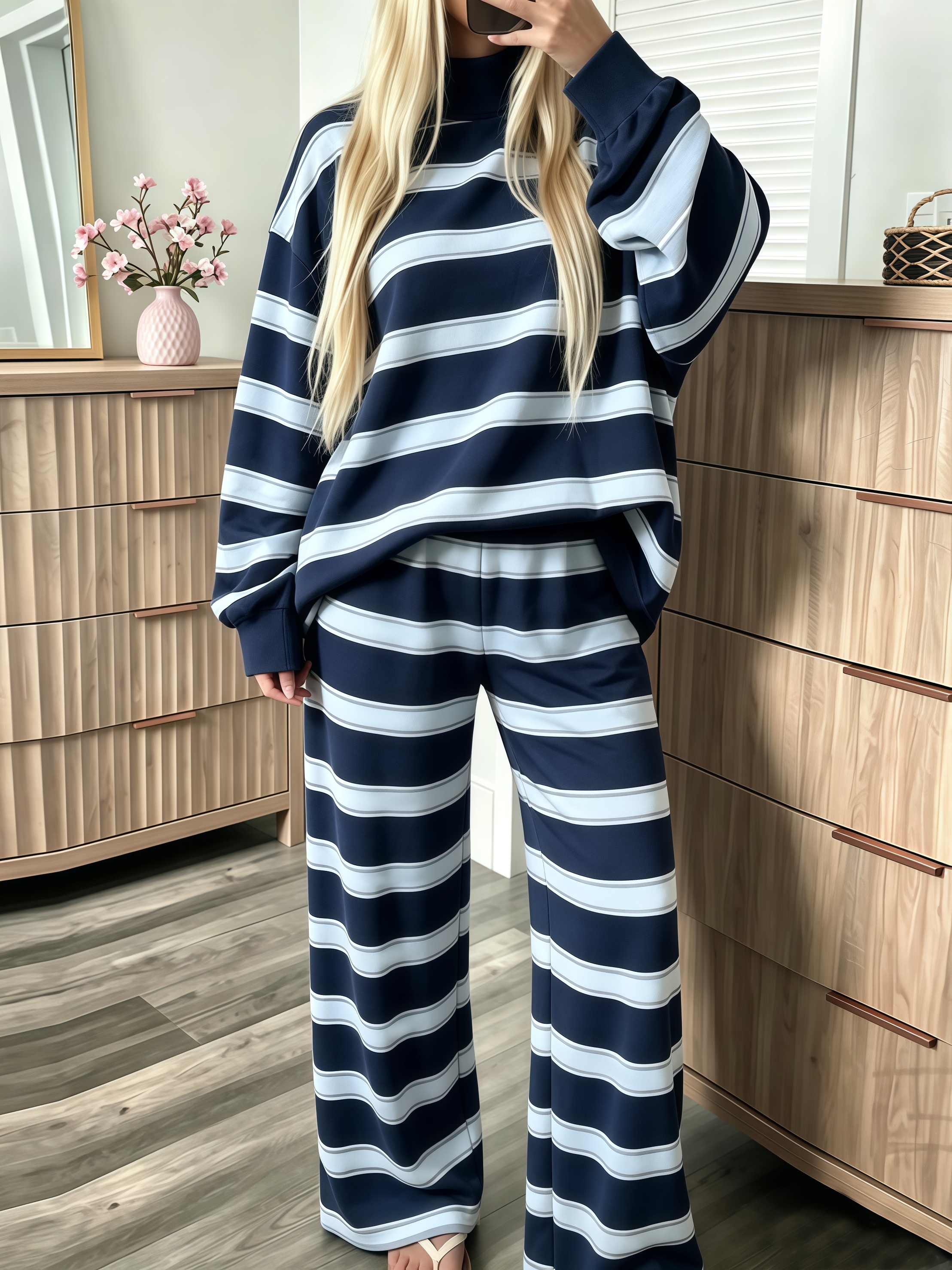 𝒞𝒶𝓂𝒷𝒾𝓈𝓉𝒻𝓍 Women's Striped Print Two-Piece Set