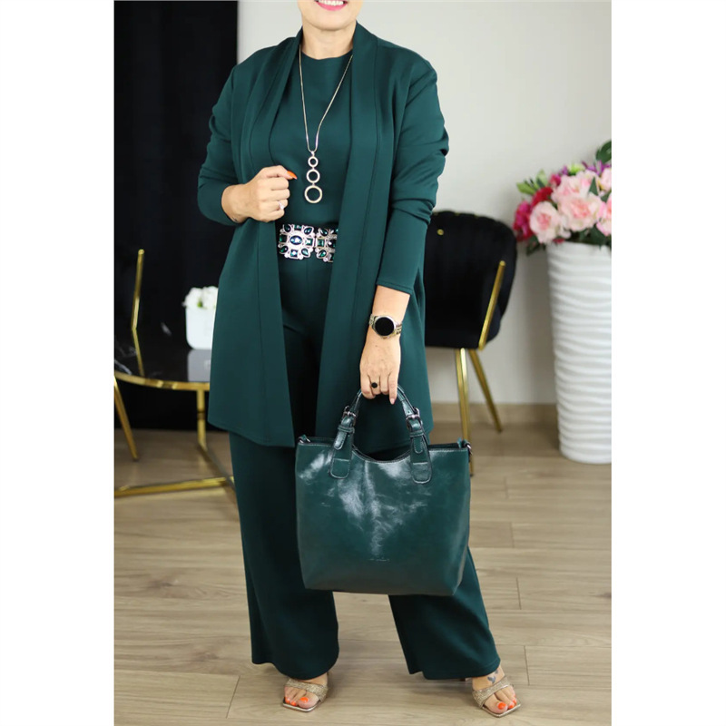 ✈️shipping worldwide⏳Time-Limited Special⏰Elegant 3-piece set including long cardigan, top and pants💞