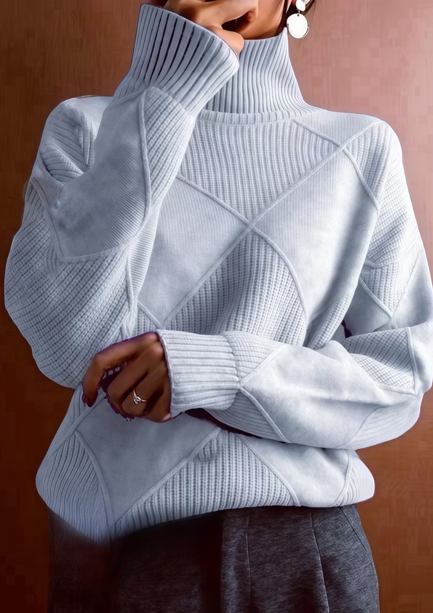 🔥Women's Solid Color Casual Turtleneck Loose Warm Knitted Sweater