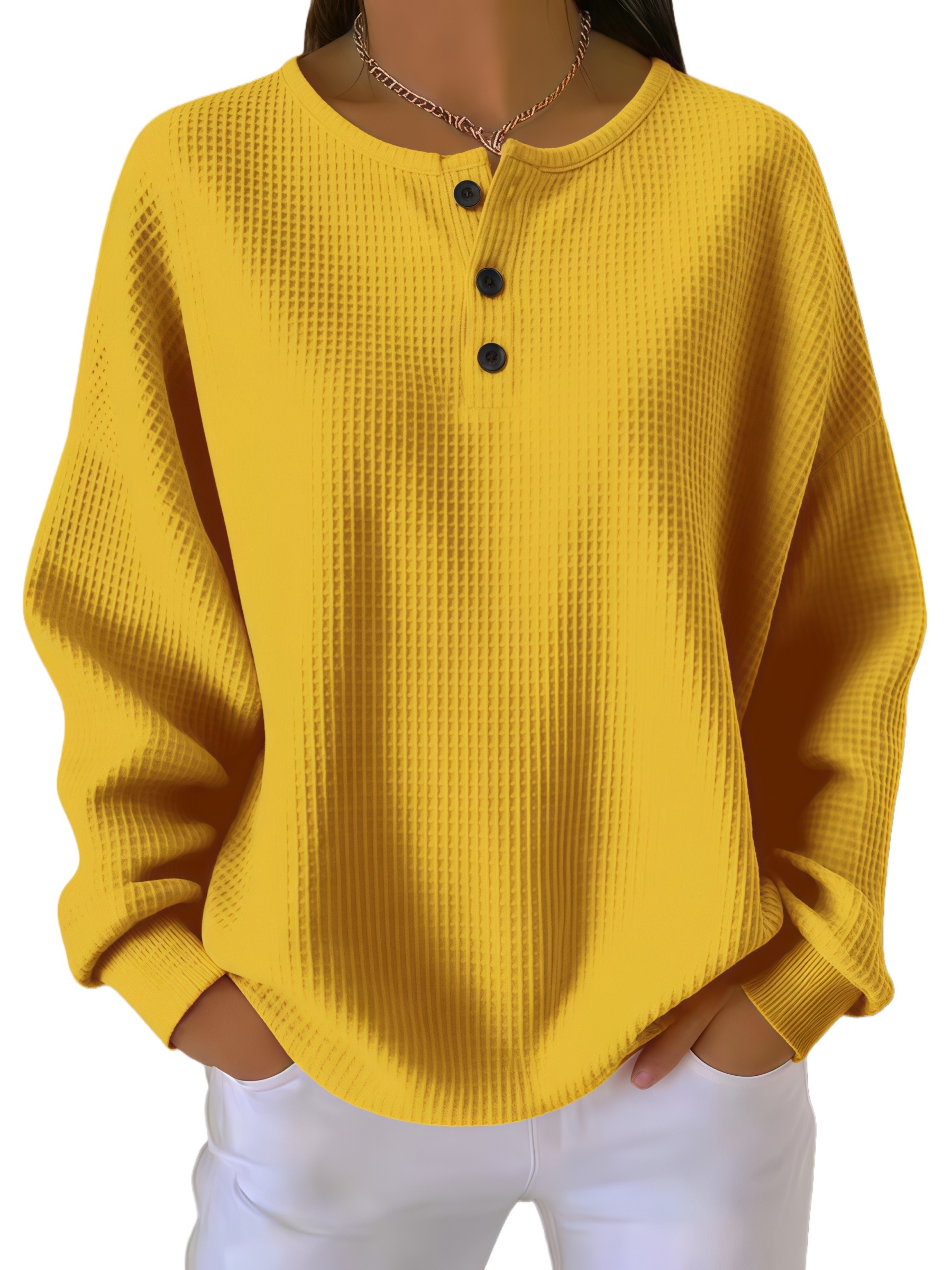 🔥Women's Casual Waffle Henry Collar Sweatshirt