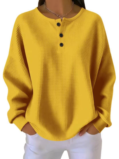 🔥Women's Casual Waffle Henry Collar Sweatshirt