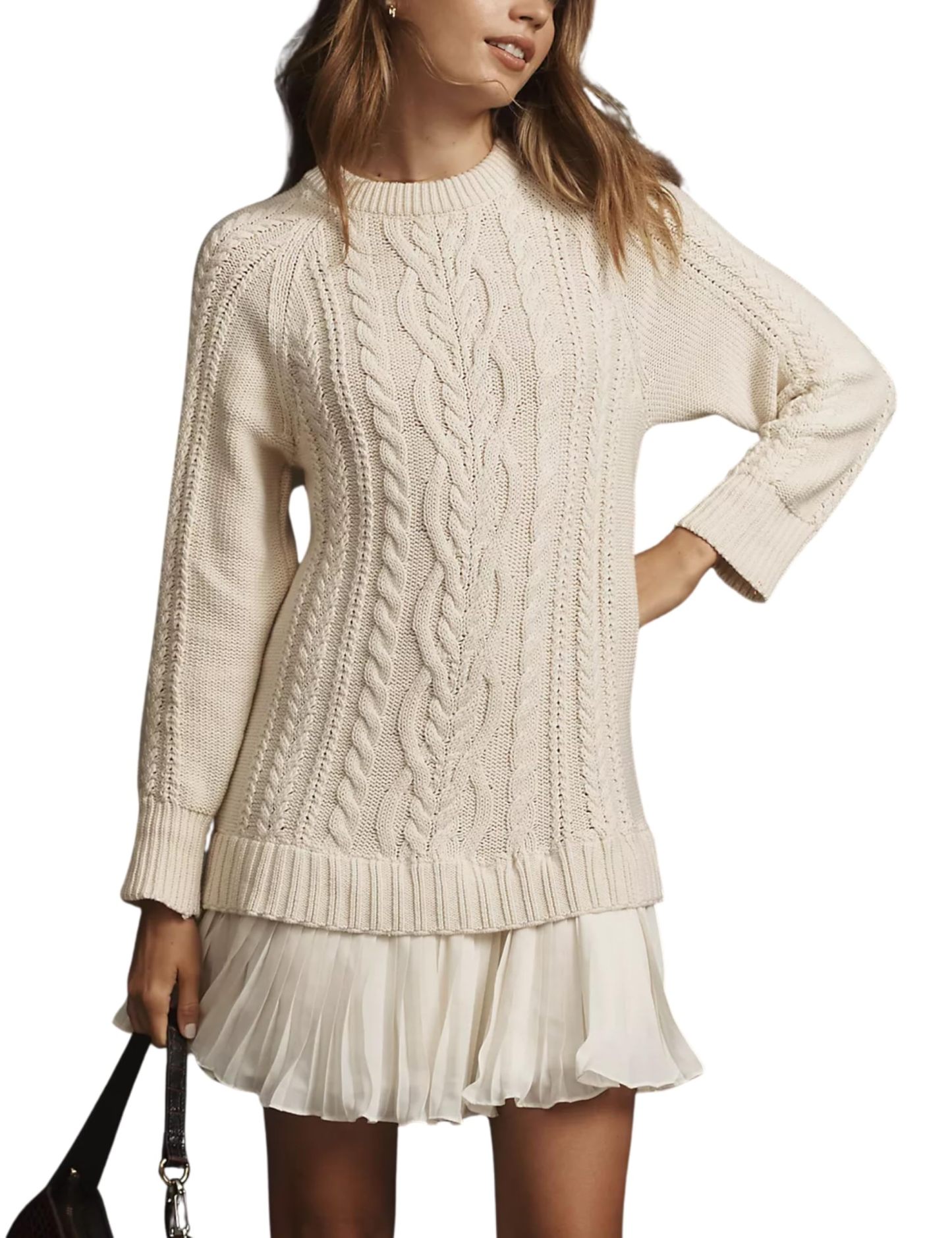 🔥Women Crewneck Cable Knit Sweater Mini Dress