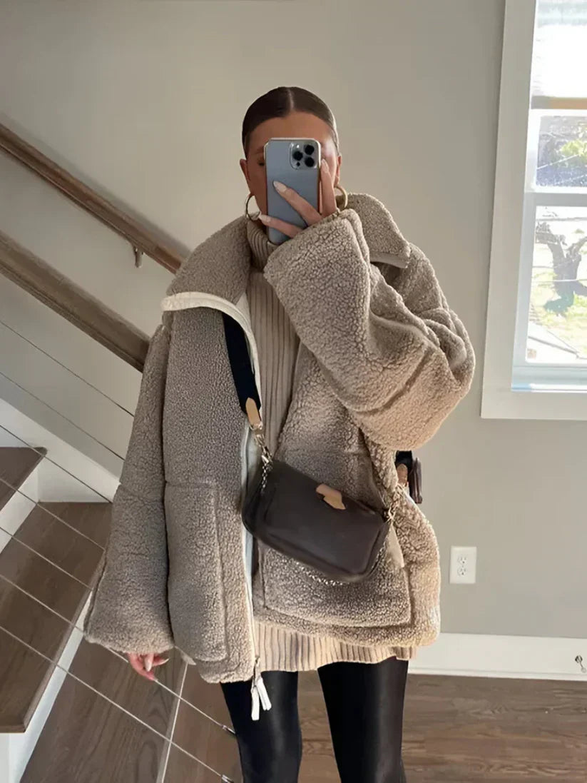🔥Women's Solid Lambswool High Collar Wool Coat