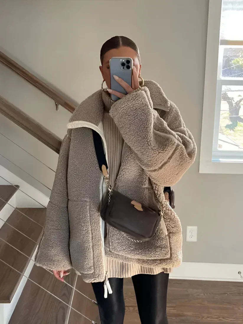 🔥Women's Solid Lambswool High Collar Wool Coat