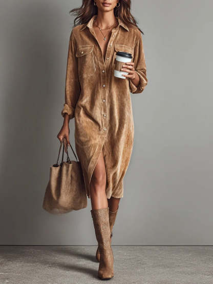 VAULT FASHION | Loose Fit Corduroy Midi Dress