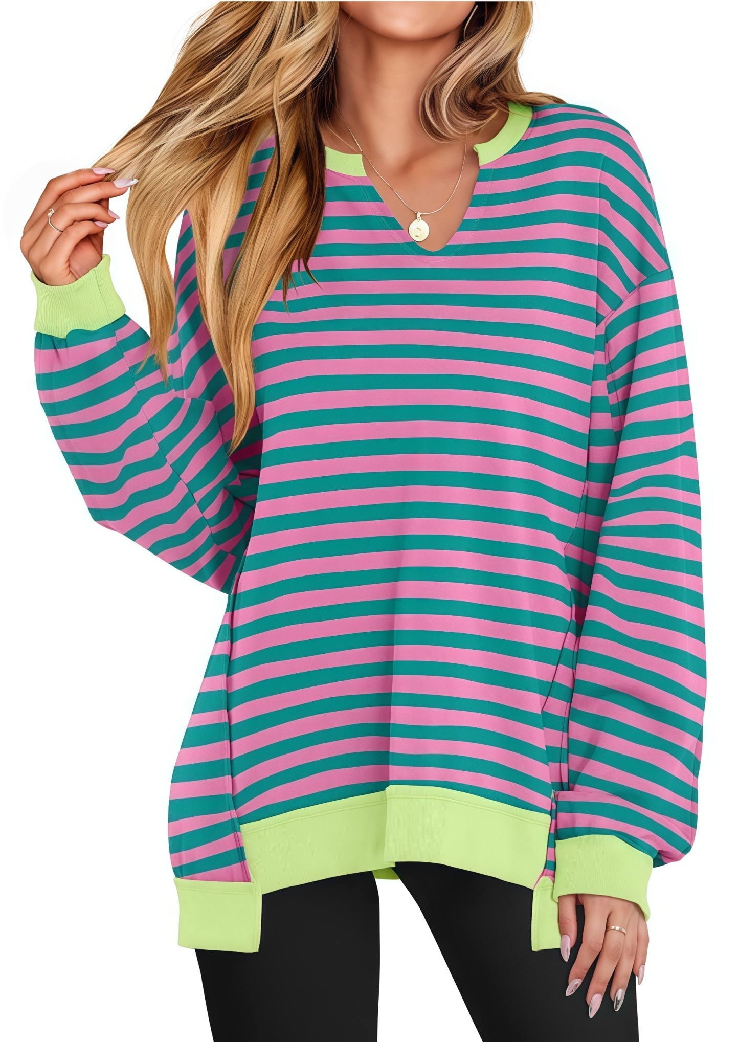 🔥Womens Oversized Sweatshirt V Neck Long Sleeve Tunic Lightweight Pullover