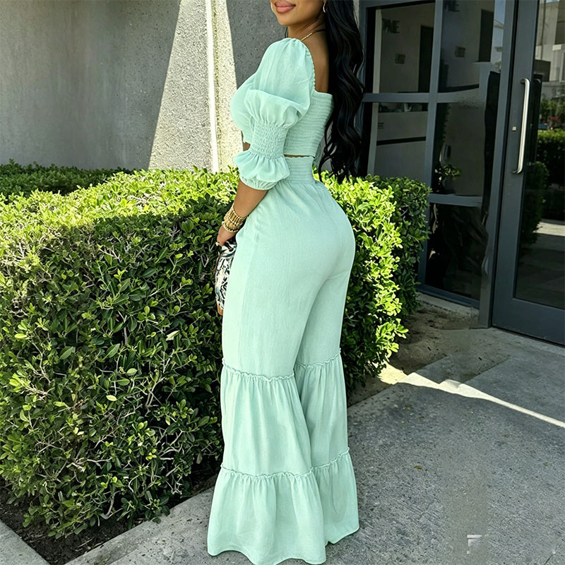 ✨ Women’s Crop Top & Flared Pants Set 
