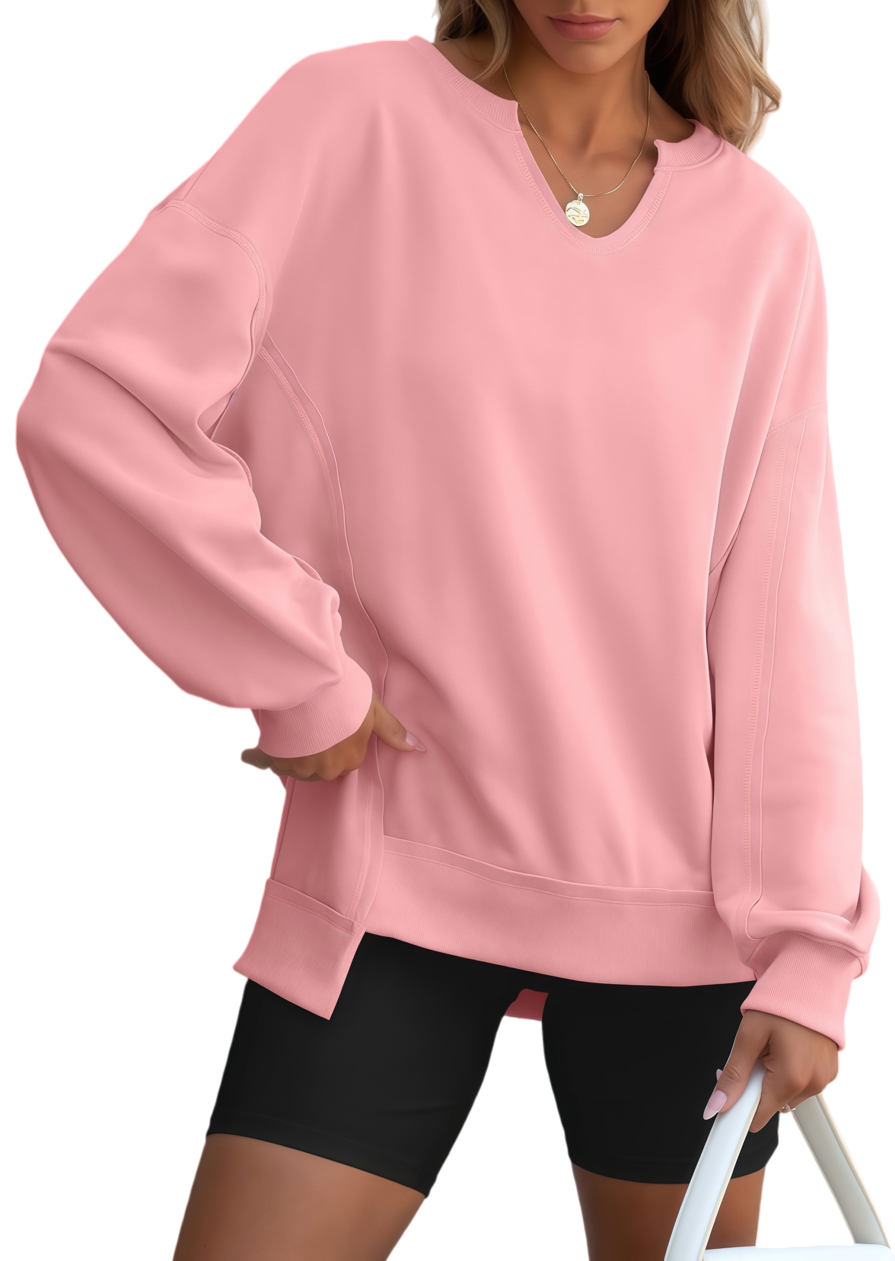 🔥Womens Oversized Sweatshirt V Neck Long Sleeve Tunic Lightweight Pullover
