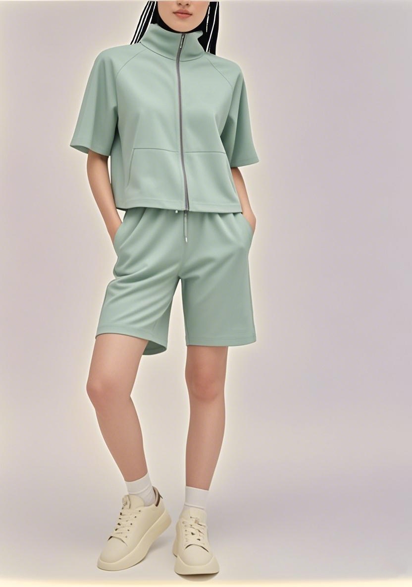 New Arrival 2025 SS American - inspired All - Zip Versatile Short - sleeve Shorts Ensemble