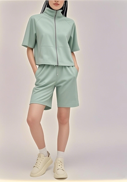 New Arrival 2025 SS American - inspired All - Zip Versatile Short - sleeve Shorts Ensemble