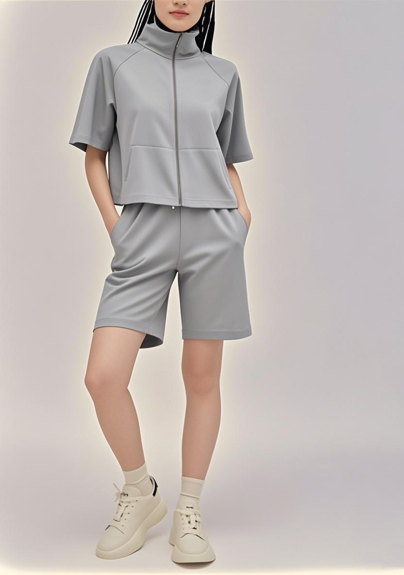 New Arrival 2025 SS American - inspired All - Zip Versatile Short - sleeve Shorts Ensemble