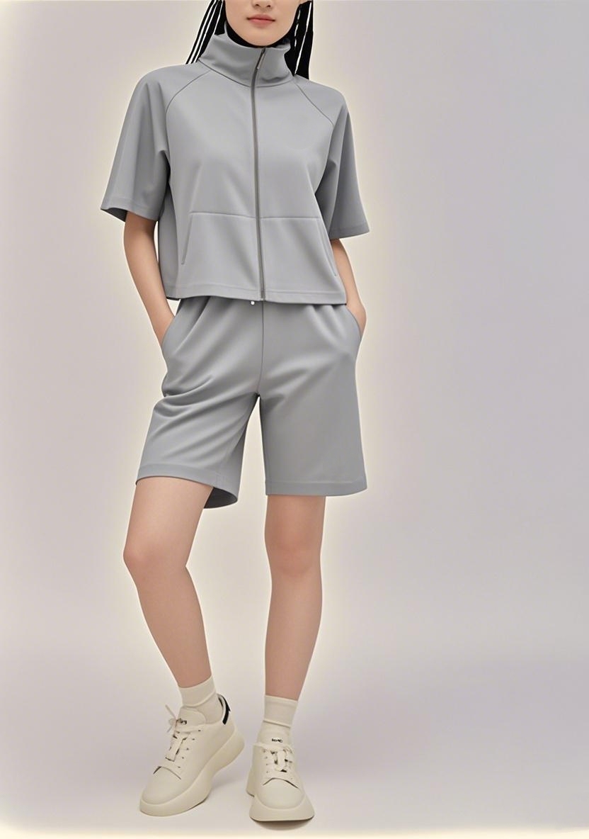 New Arrival 2025 SS American - inspired All - Zip Versatile Short - sleeve Shorts Ensemble