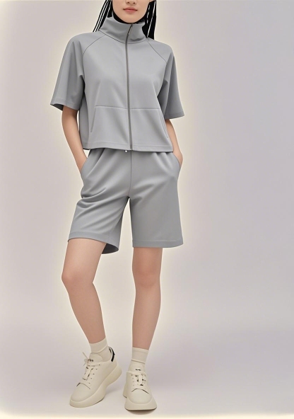 New Arrival 2025 SS American - inspired All - Zip Versatile Short - sleeve Shorts Ensemble