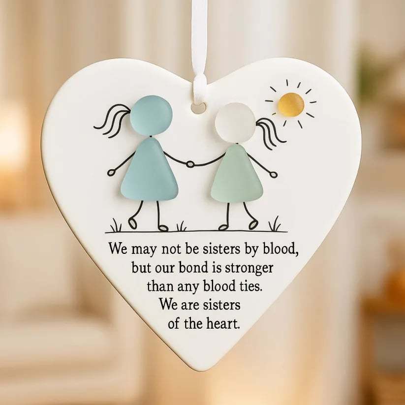🌊💞Heart-Shaped Sisters Sea Glass Ornament✨Shaped by Nature & Crafted by Hand💝