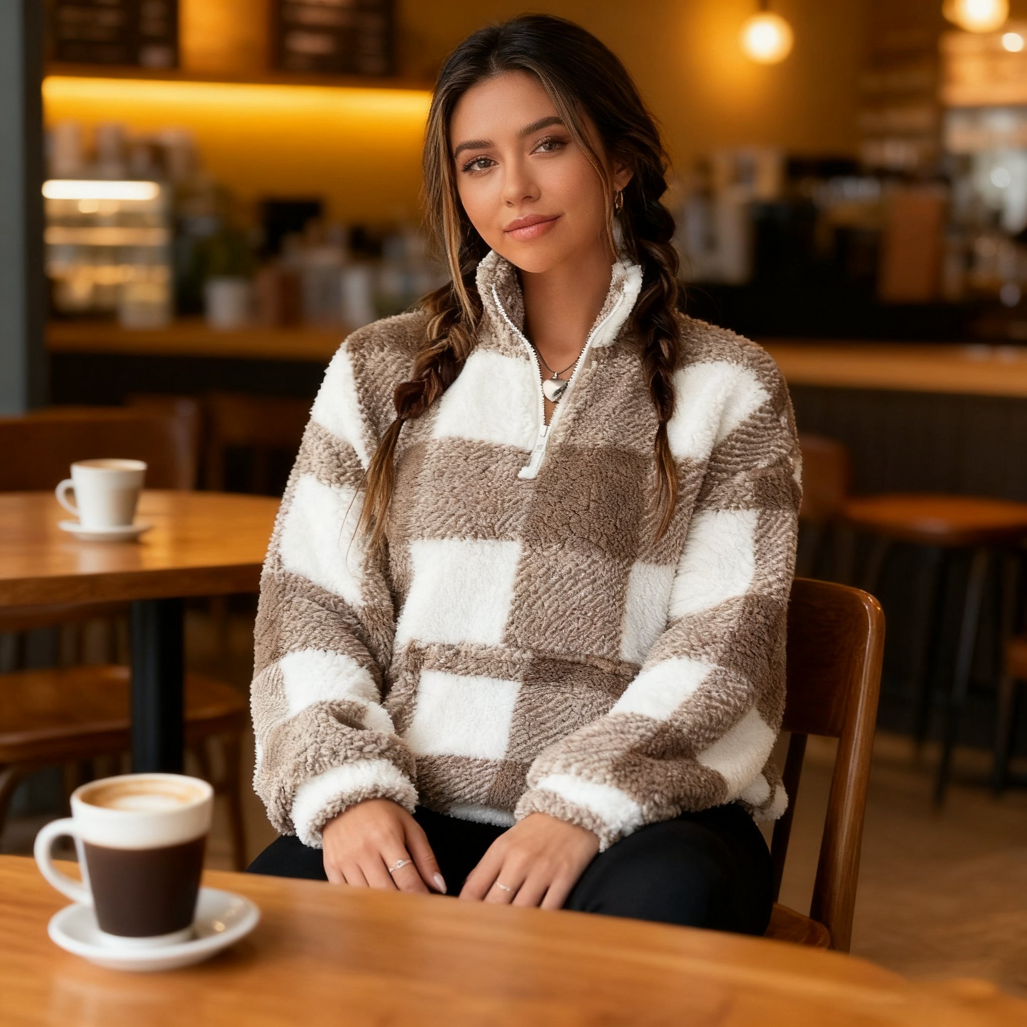 🔥Hot Sale 49% OFF🍂Casual Plaid Pullover – Drop Shoulder Half-Zip Top for Women👩