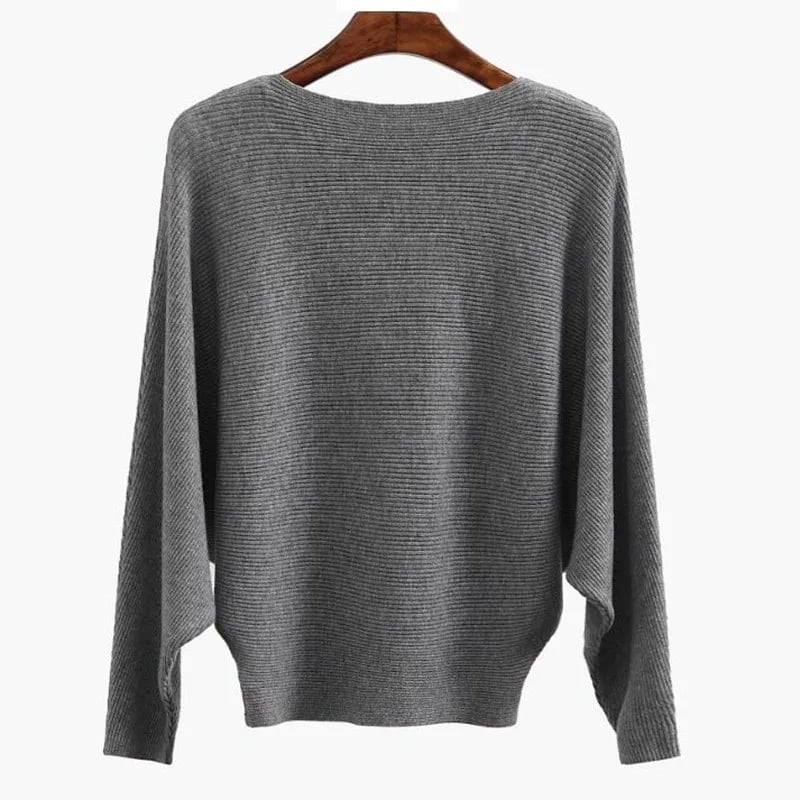 Women's Boat Neck Bat Sleeve Knitted Sweater