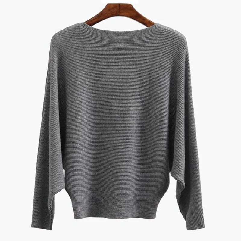 Women's Boat Neck Bat Sleeve Knitted Sweater