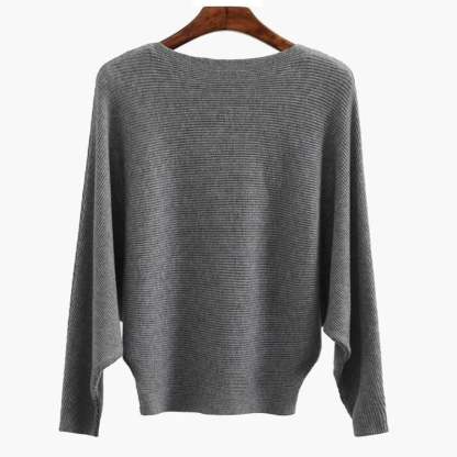 Women's Boat Neck Bat Sleeve Knitted Sweater