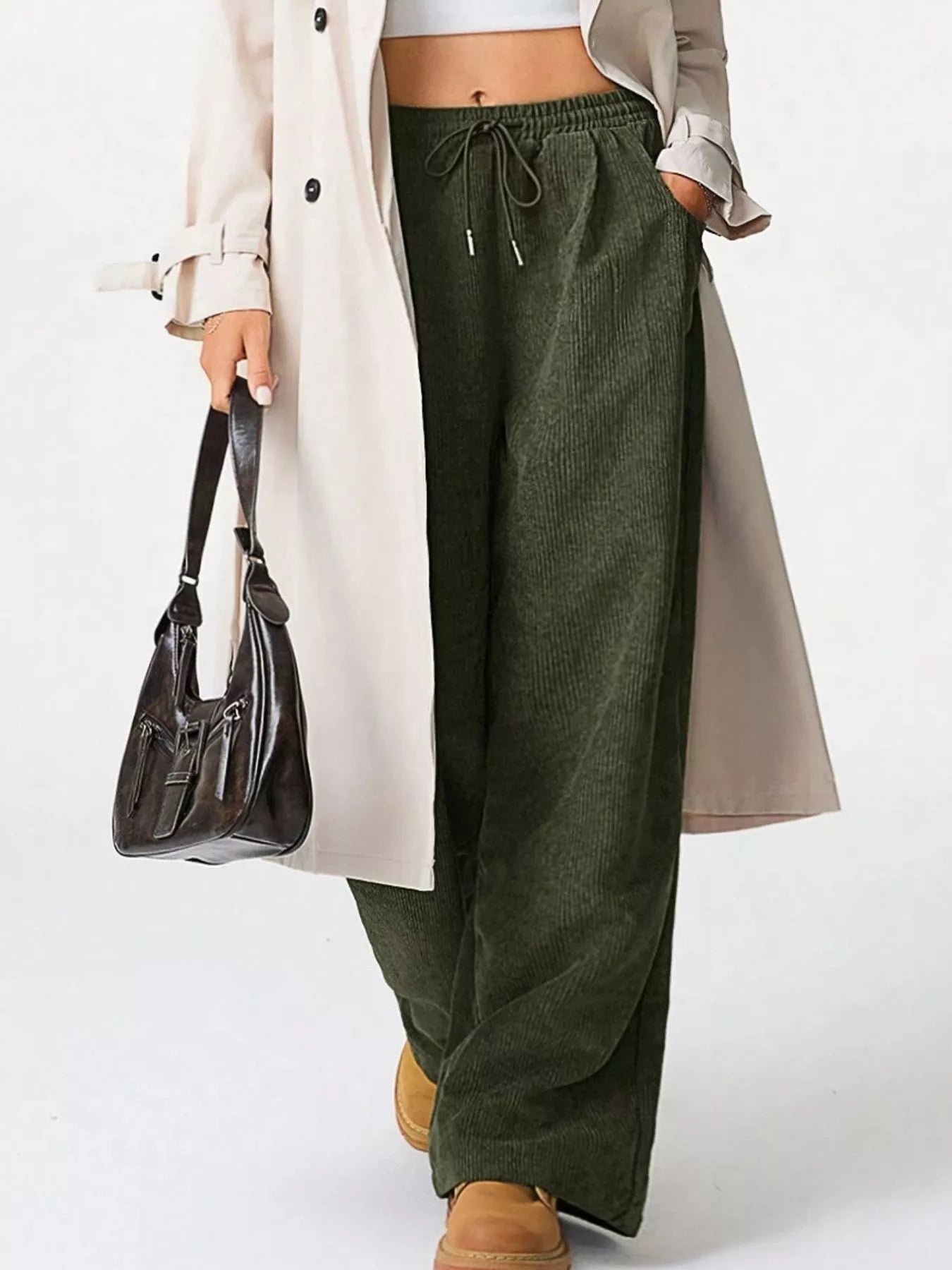 Wide Leg Corduroy Drawstring Pants