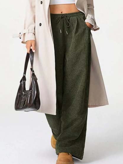 Wide Leg Corduroy Drawstring Pants