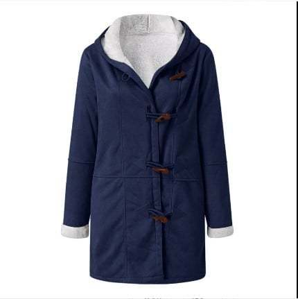 Women Hooded Velvet Horn Button Coat