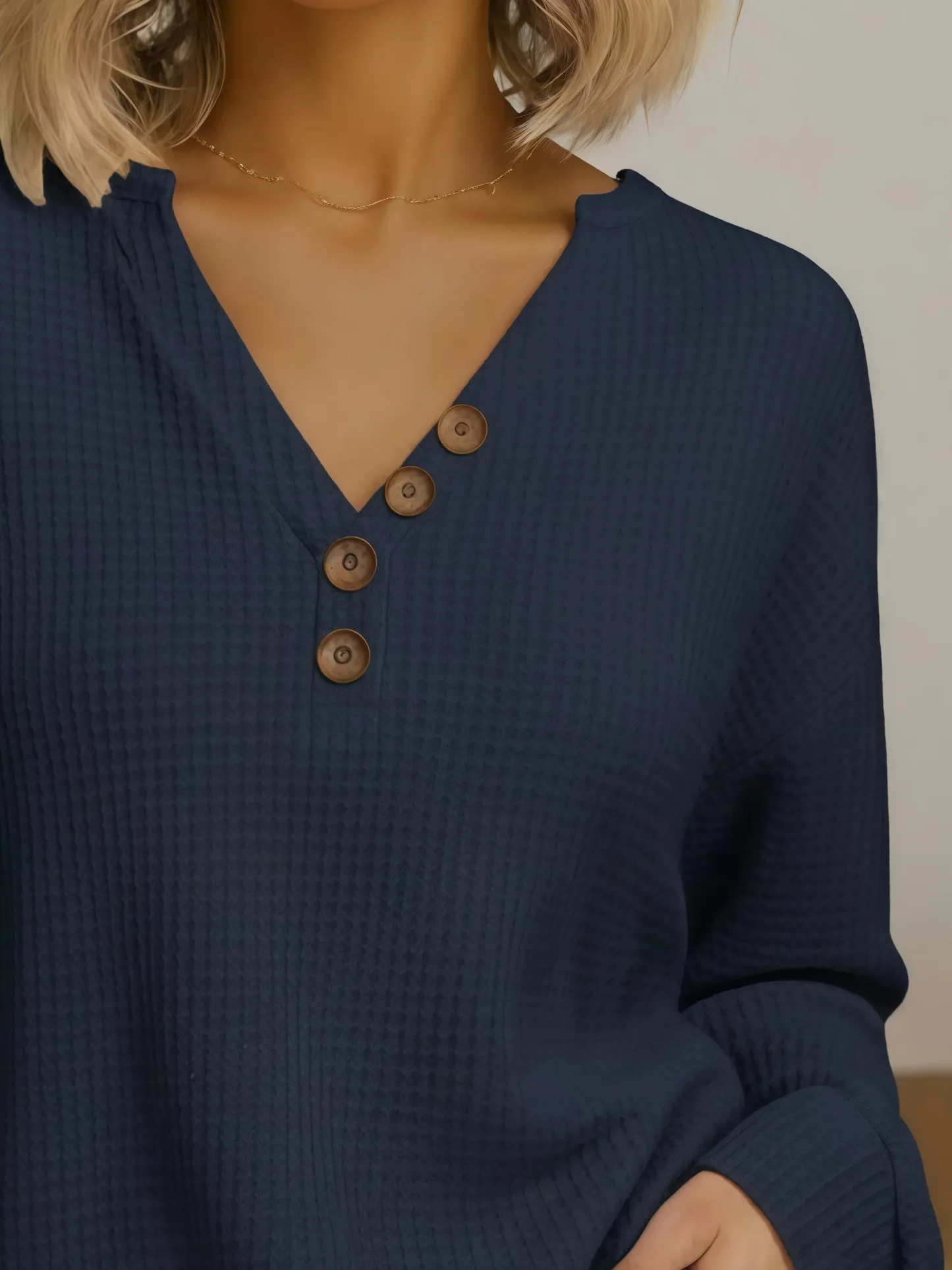 Full Size Casual Waffle Knit Long Sleeve T-Shirt Plus Size