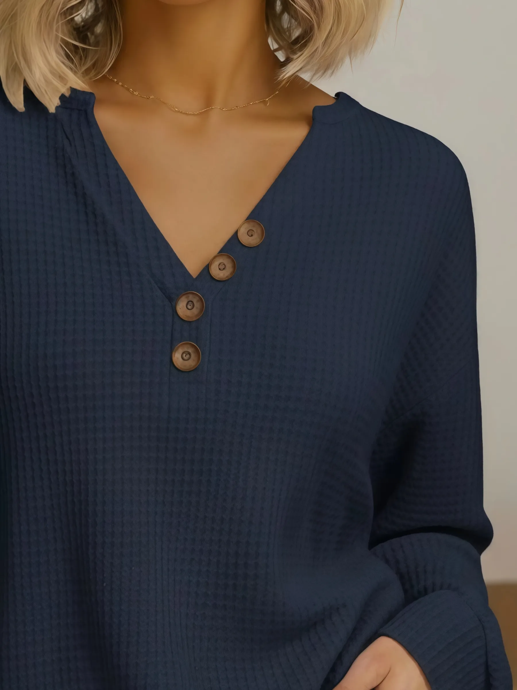 Full Size Casual Waffle Knit Long Sleeve T-Shirt Plus Size