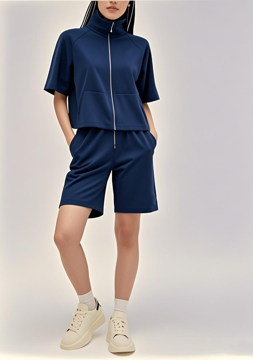 New Arrival 2025 SS American - inspired All - Zip Versatile Short - sleeve Shorts Ensemble